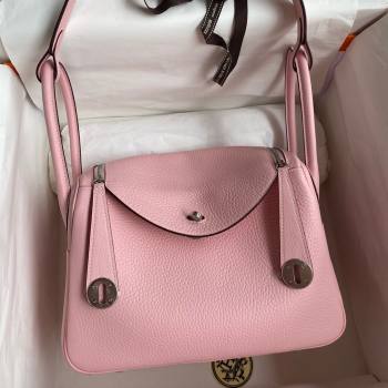Hermes Lindy 26/30 Bag in Original Taurillon Clemence Leather 3Q Pink/Silver 2024(Full Handmade) (XYA-24051517)