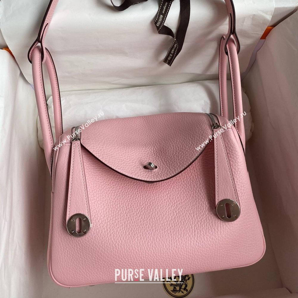Hermes Lindy 26/30 Bag in Original Taurillon Clemence Leather 3Q Pink/Silver 2024(Full Handmade) (XYA-24051517)