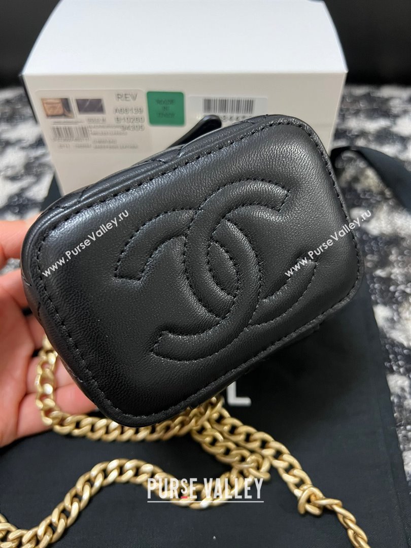 Chanel Lambskin Mini Vanity Case with Camellia Chain Black 2024 (YEZI-24032215)