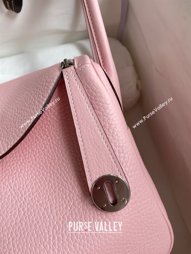 Hermes Lindy 26/30 Bag in Original Taurillon Clemence Leather 3Q Pink/Silver 2024(Full Handmade) (XYA-24051517)