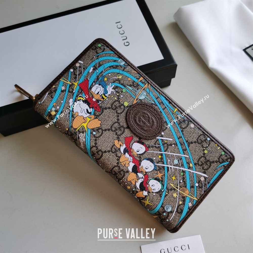 Gucci x Disney Donald Duck GG Canvas Zip Around Wallet 647940 Beige/Blue 2020 (DLH-20112546)