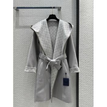 Louis Vuitton FLIGHT MODE Reversible Signature Hooded Wrap Coat 1AC02P Grey 2023 (Q-23120608)