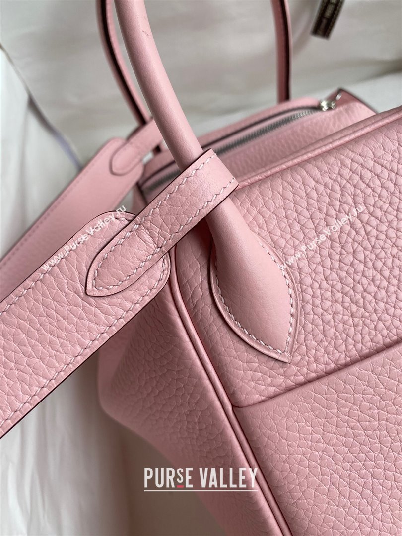 Hermes Lindy 26/30 Bag in Original Taurillon Clemence Leather 3Q Pink/Silver 2024(Full Handmade) (XYA-24051517)