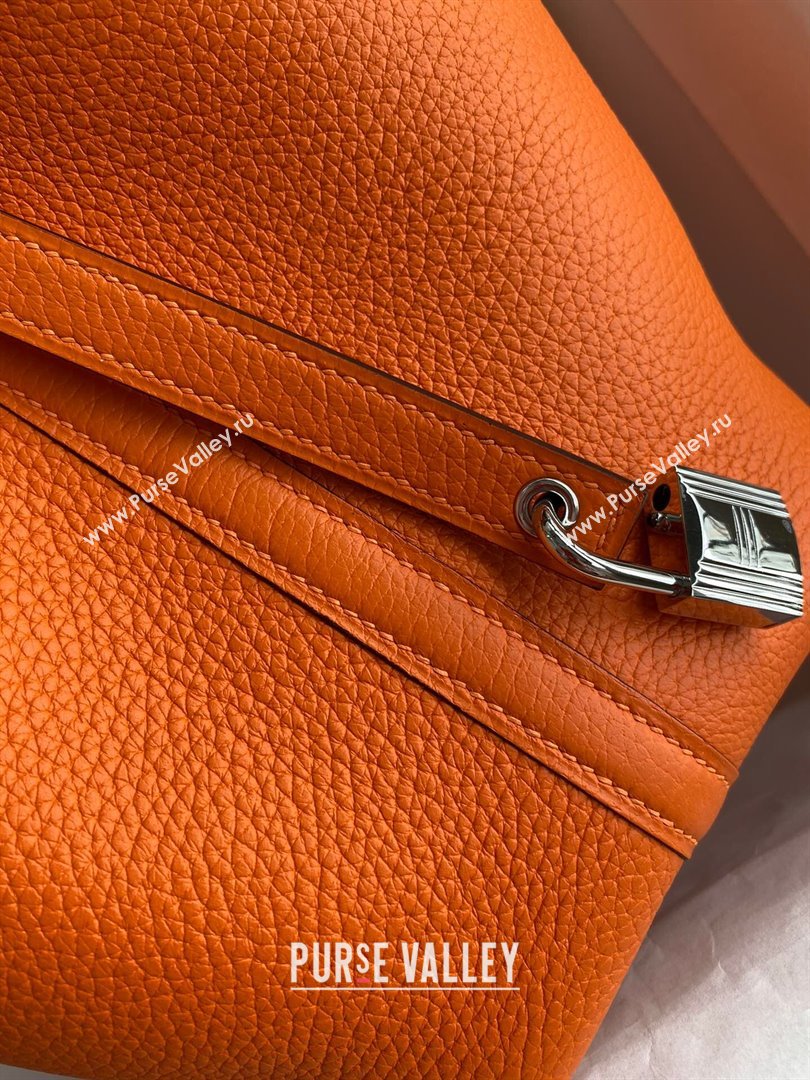 Hermes Picotin Lock Bag 18cm/22cm in Taurillon Clemence Leather Orange/Silver 2023 (Handmade) (M-23110725)