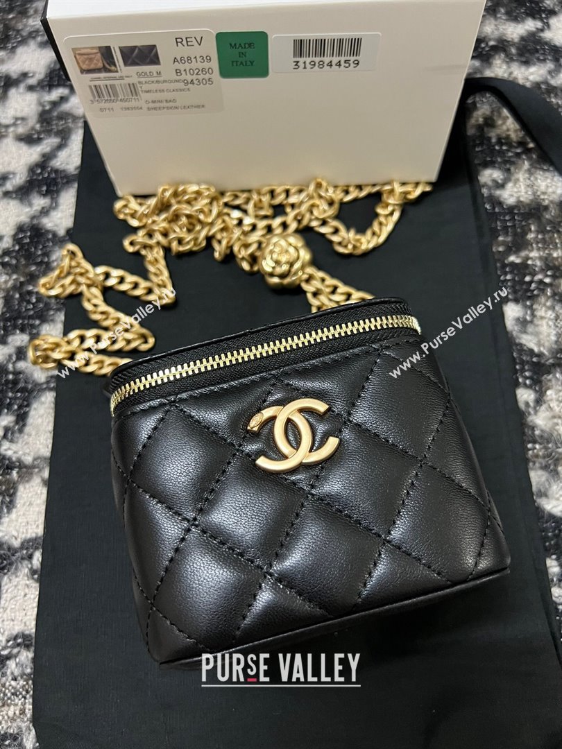 Chanel Lambskin Mini Vanity Case with Camellia Chain Black 2024 (YEZI-24032215)