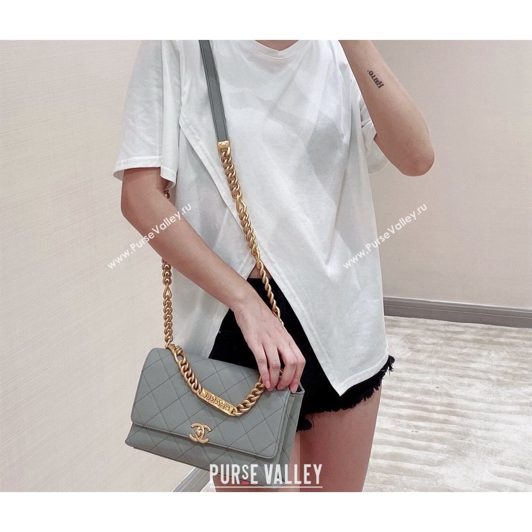 Chanel Grained Calfskin & Gold-Tone Metal Flap Bag AS2764 Gray 2021 (SM-21082752)