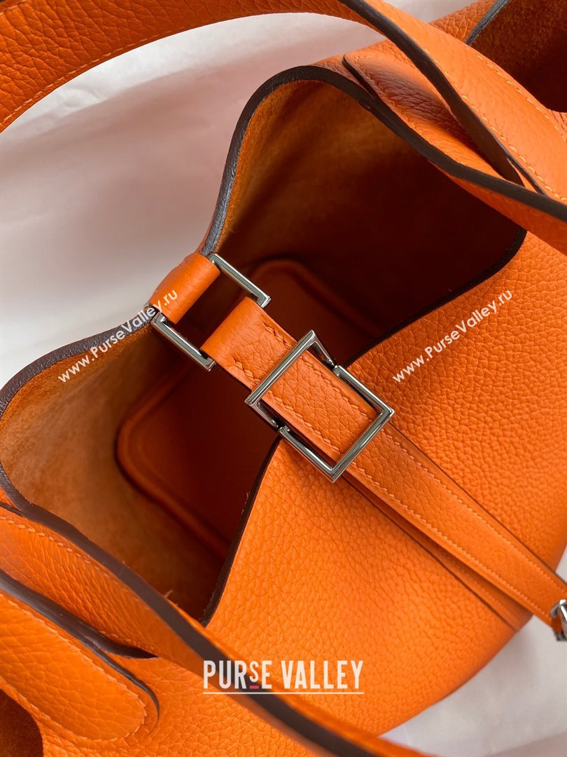 Hermes Picotin Lock Bag 18cm/22cm in Taurillon Clemence Leather Orange/Silver 2023 (Handmade) (M-23110725)