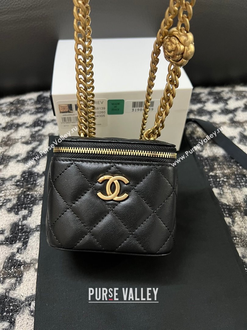 Chanel Lambskin Mini Vanity Case with Camellia Chain Black 2024 (YEZI-24032215)