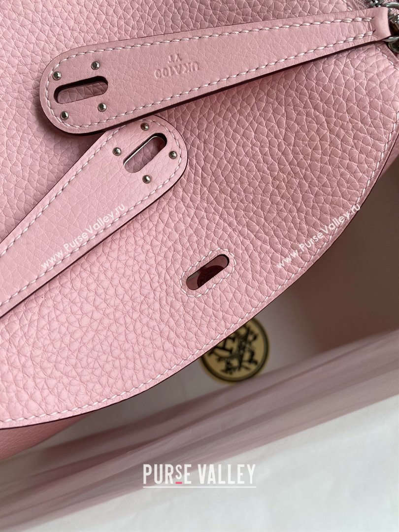 Hermes Lindy 26/30 Bag in Original Taurillon Clemence Leather 3Q Pink/Silver 2024(Full Handmade) (XYA-24051517)