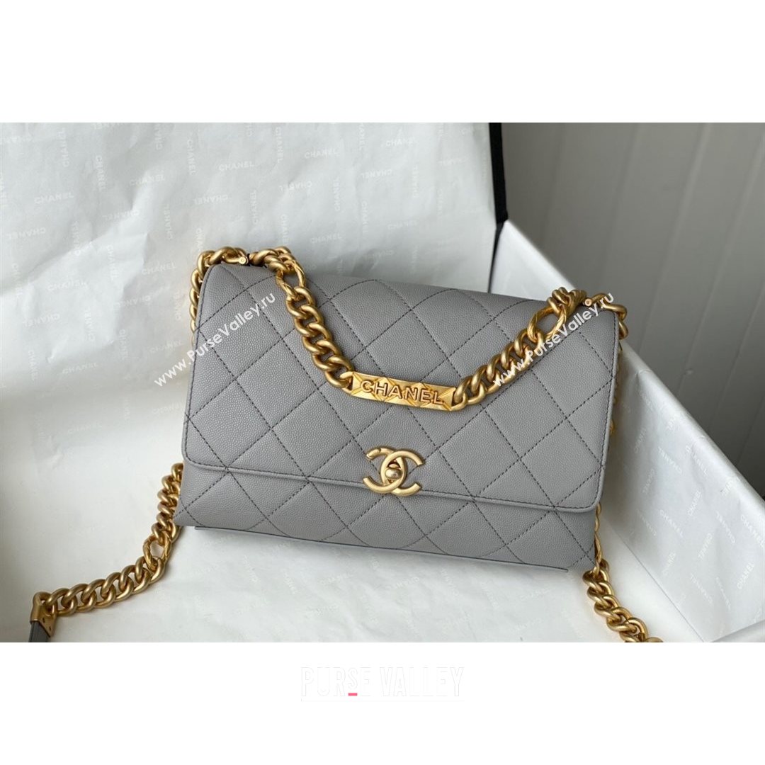 Chanel Grained Calfskin & Gold-Tone Metal Flap Bag AS2764 Gray 2021 (SM-21082752)