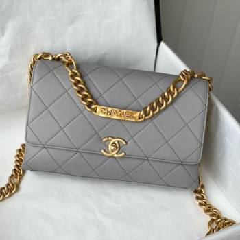 Chanel Grained Calfskin & Gold-Tone Metal Flap Bag AS2764 Gray 2021 (SM-21082752)