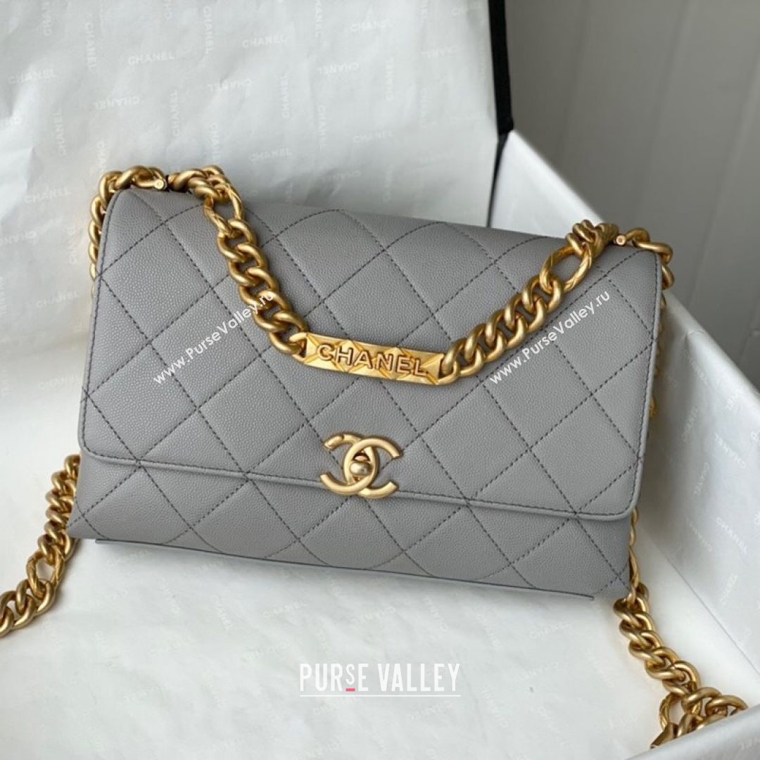 Chanel Grained Calfskin & Gold-Tone Metal Flap Bag AS2764 Gray 2021 (SM-21082752)