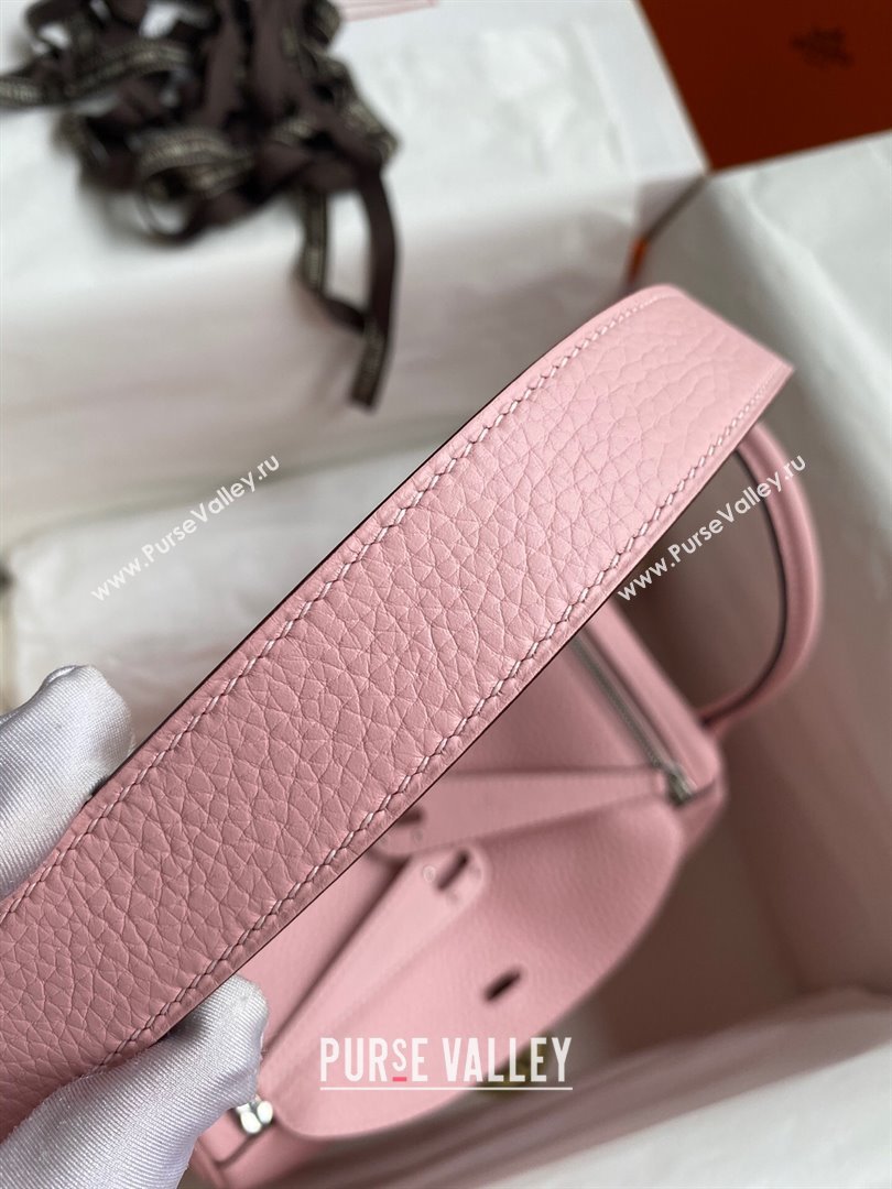 Hermes Lindy 26/30 Bag in Original Taurillon Clemence Leather 3Q Pink/Silver 2024(Full Handmade) (XYA-24051517)