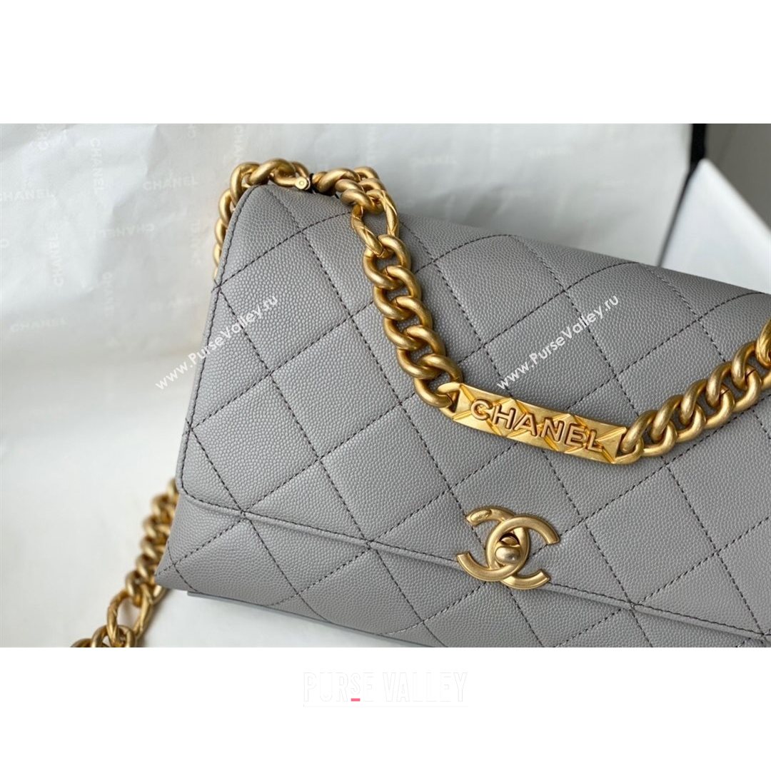 Chanel Grained Calfskin & Gold-Tone Metal Flap Bag AS2764 Gray 2021 (SM-21082752)