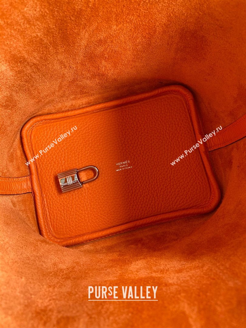 Hermes Picotin Lock Bag 18cm/22cm in Taurillon Clemence Leather Orange/Silver 2023 (Handmade) (M-23110725)