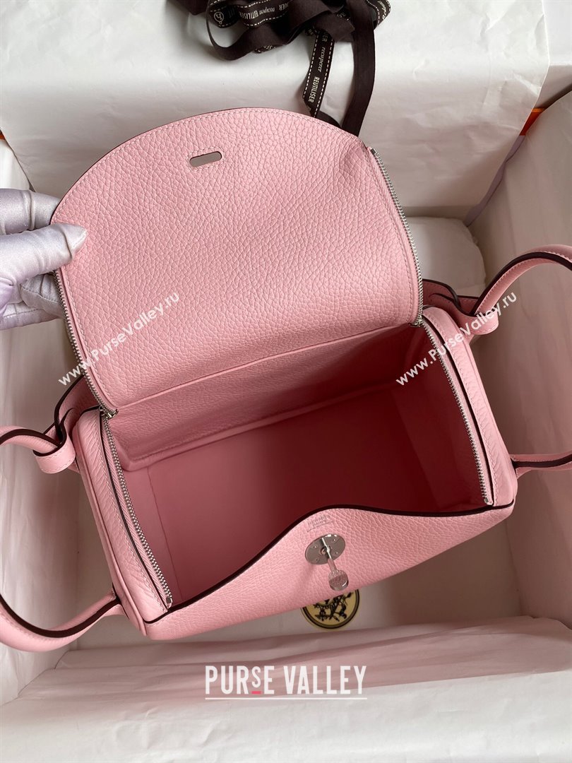 Hermes Lindy 26/30 Bag in Original Taurillon Clemence Leather 3Q Pink/Silver 2024(Full Handmade) (XYA-24051517)