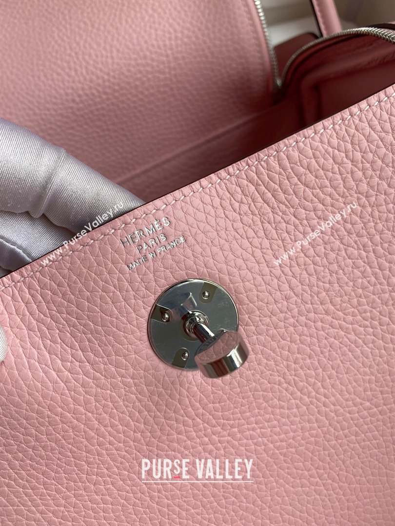 Hermes Lindy 26/30 Bag in Original Taurillon Clemence Leather 3Q Pink/Silver 2024(Full Handmade) (XYA-24051517)