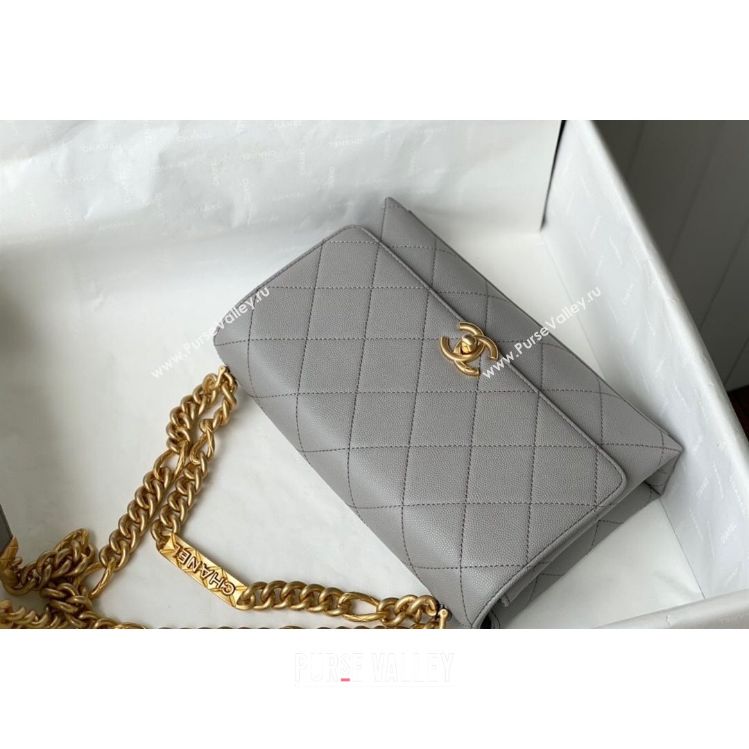 Chanel Grained Calfskin & Gold-Tone Metal Flap Bag AS2764 Gray 2021 (SM-21082752)