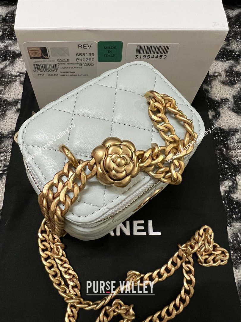 Chanel Lambskin Mini Vanity Case with Camellia Chain Light Blue 2024 (YEZI-24032216)