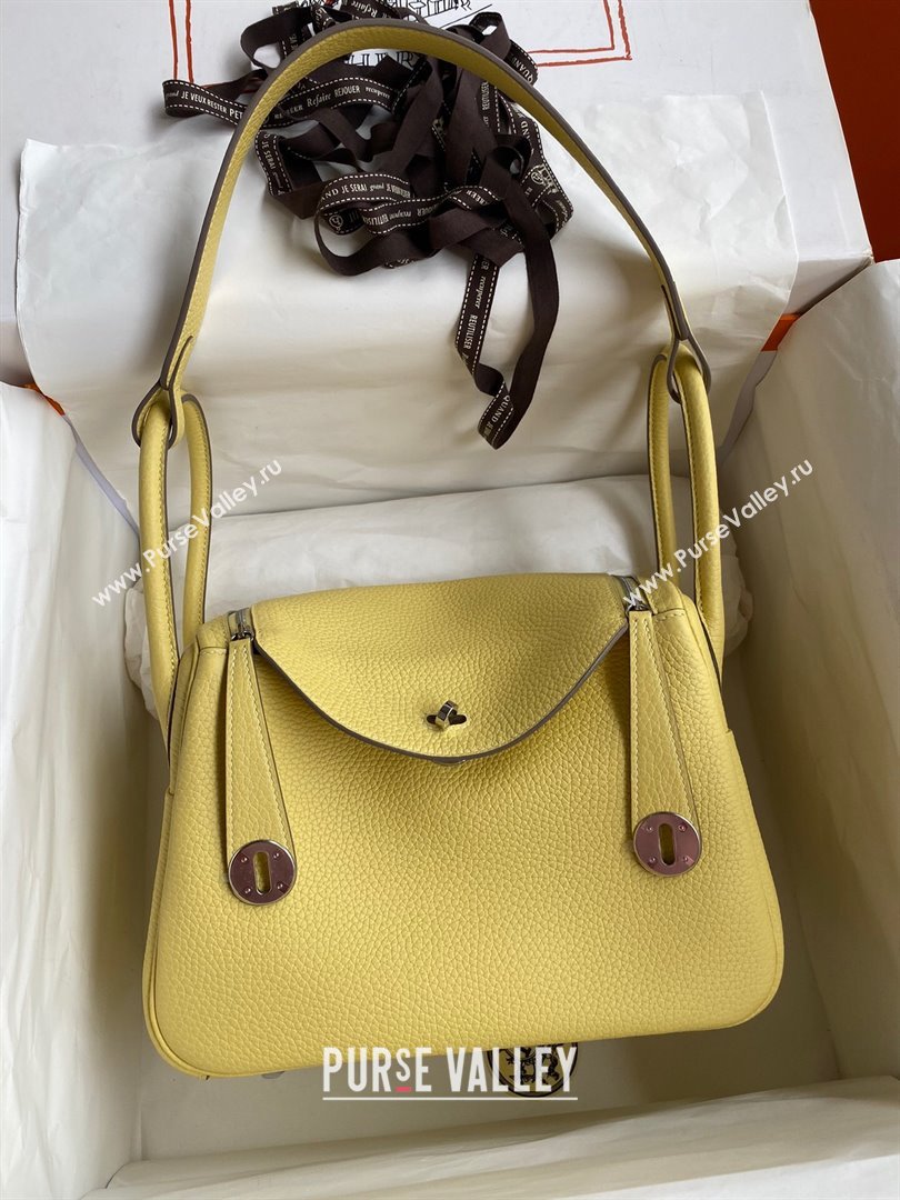 Hermes Lindy 26/30 Bag in Original Taurillon Clemence Leather Chick Yellow/Silver 2024(Full Handmade) (XYA-24051518)