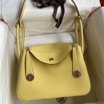 Hermes Lindy 26/30 Bag in Original Taurillon Clemence Leather Chick Yellow/Silver 2024(Full Handmade) (XYA-24051518)