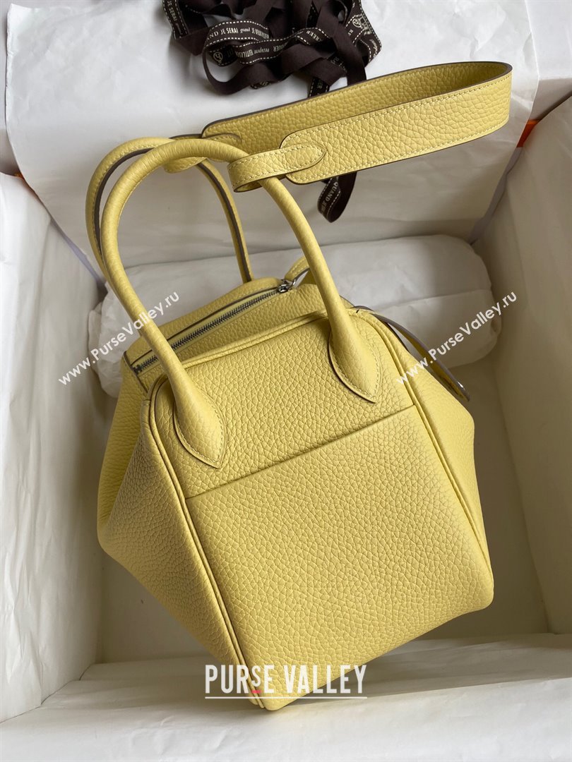 Hermes Lindy 26/30 Bag in Original Taurillon Clemence Leather Chick Yellow/Silver 2024(Full Handmade) (XYA-24051518)