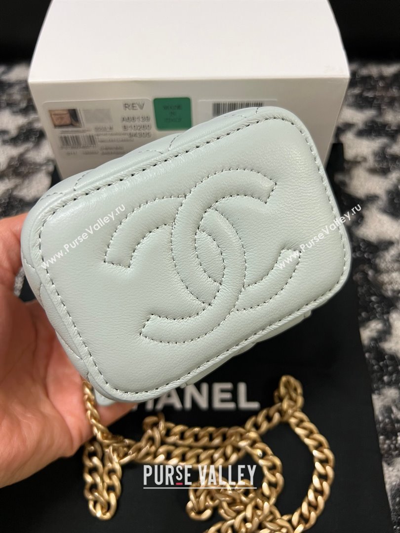 Chanel Lambskin Mini Vanity Case with Camellia Chain Light Blue 2024 (YEZI-24032216)