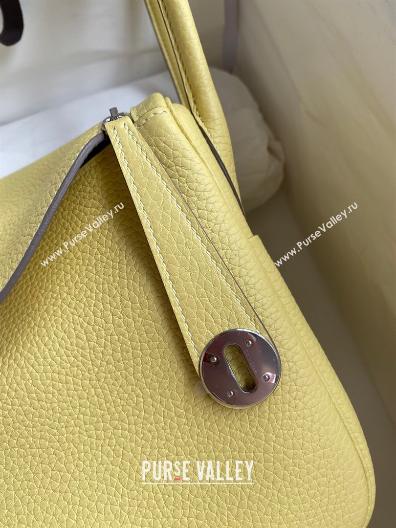 Hermes Lindy 26/30 Bag in Original Taurillon Clemence Leather Chick Yellow/Silver 2024(Full Handmade) (XYA-24051518)