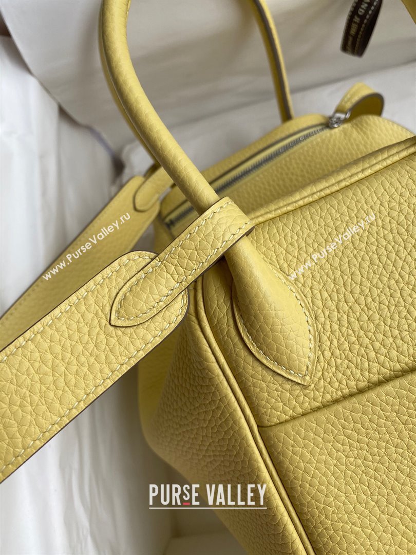 Hermes Lindy 26/30 Bag in Original Taurillon Clemence Leather Chick Yellow/Silver 2024(Full Handmade) (XYA-24051518)