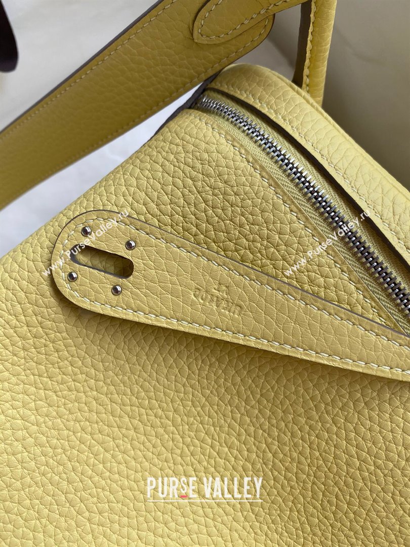 Hermes Lindy 26/30 Bag in Original Taurillon Clemence Leather Chick Yellow/Silver 2024(Full Handmade) (XYA-24051518)
