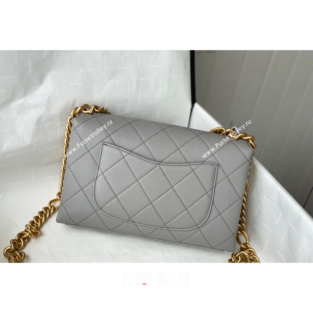 Chanel Grained Calfskin & Gold-Tone Metal Flap Bag AS2764 Gray 2021 (SM-21082752)