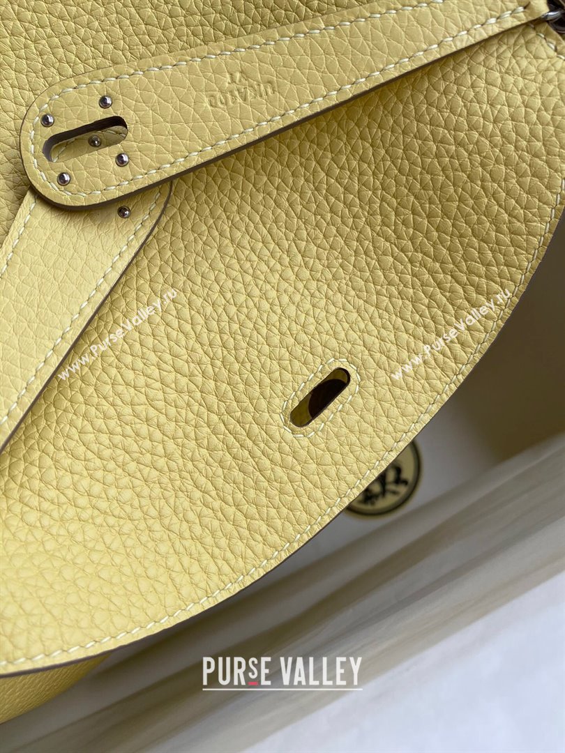 Hermes Lindy 26/30 Bag in Original Taurillon Clemence Leather Chick Yellow/Silver 2024(Full Handmade) (XYA-24051518)