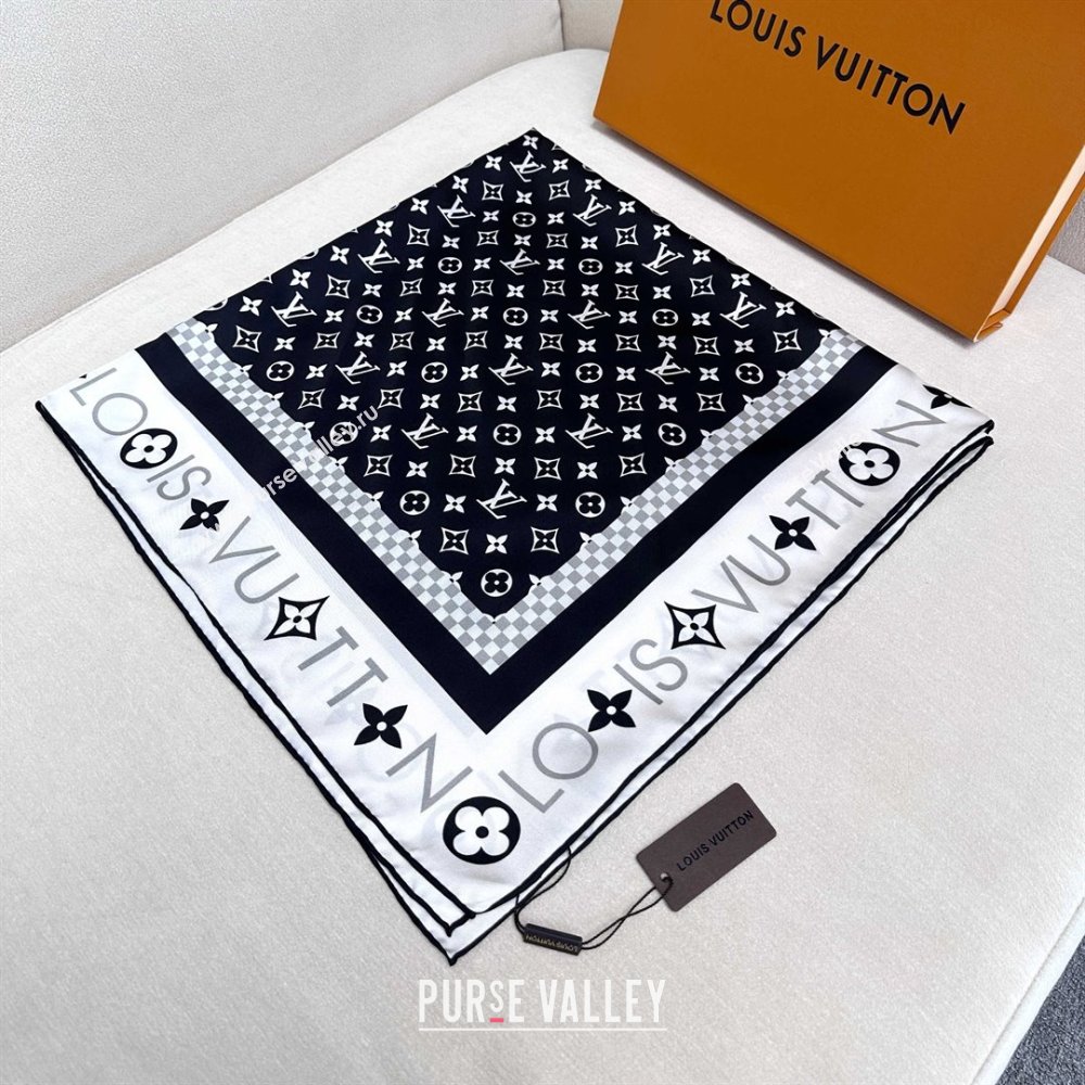 Louis Vuitton Silk Sqaure Scarf 90x90cm LV030438 Black 2025 (A-25030438)