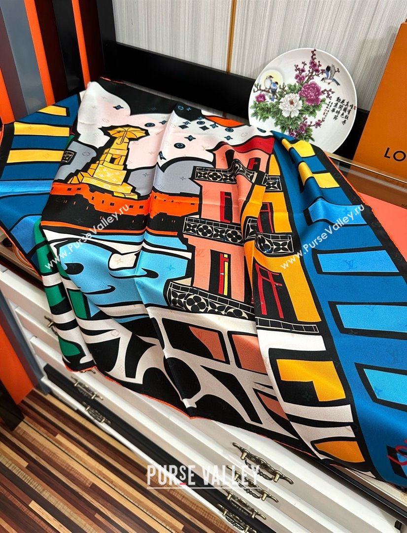 Louis Vuitton Silk Sqaure Scarf 90x90cm LV030432 Blue 2025 (A-25030432)