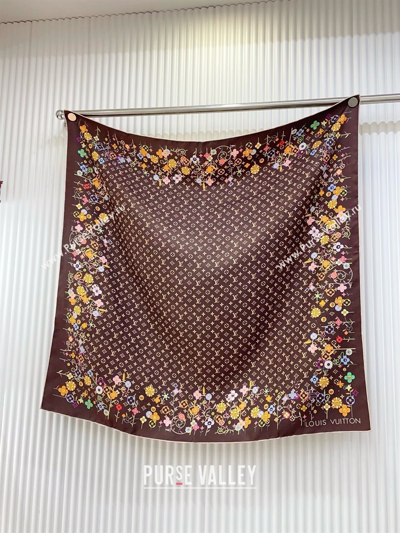 Louis Vuitton Silk Sqaure Scarf 90x90cm LV030433 Brown 2025 (A-25030433)
