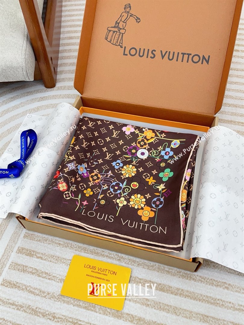 Louis Vuitton Silk Sqaure Scarf 90x90cm LV030433 Brown 2025 (A-25030433)