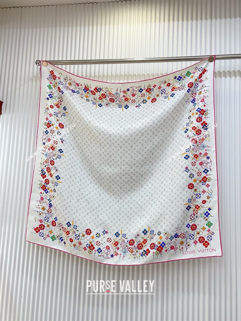 Louis Vuitton Silk Sqaure Scarf 90x90cm LV030434 White 2025 (A-25030434)