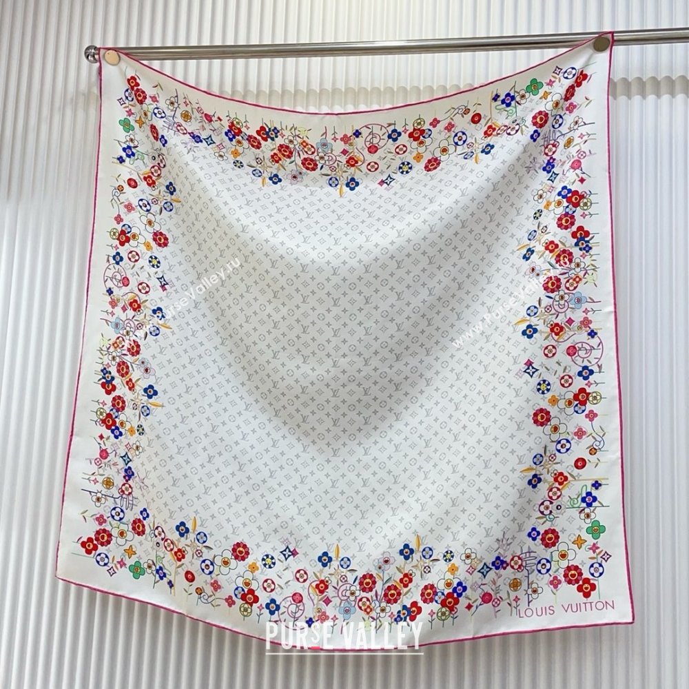 Louis Vuitton Silk Sqaure Scarf 90x90cm LV030434 White 2025 (A-25030434)