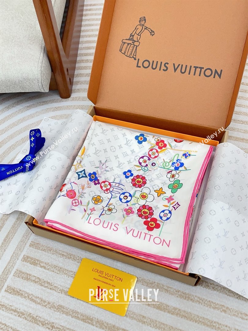 Louis Vuitton Silk Sqaure Scarf 90x90cm LV030434 White 2025 (A-25030434)