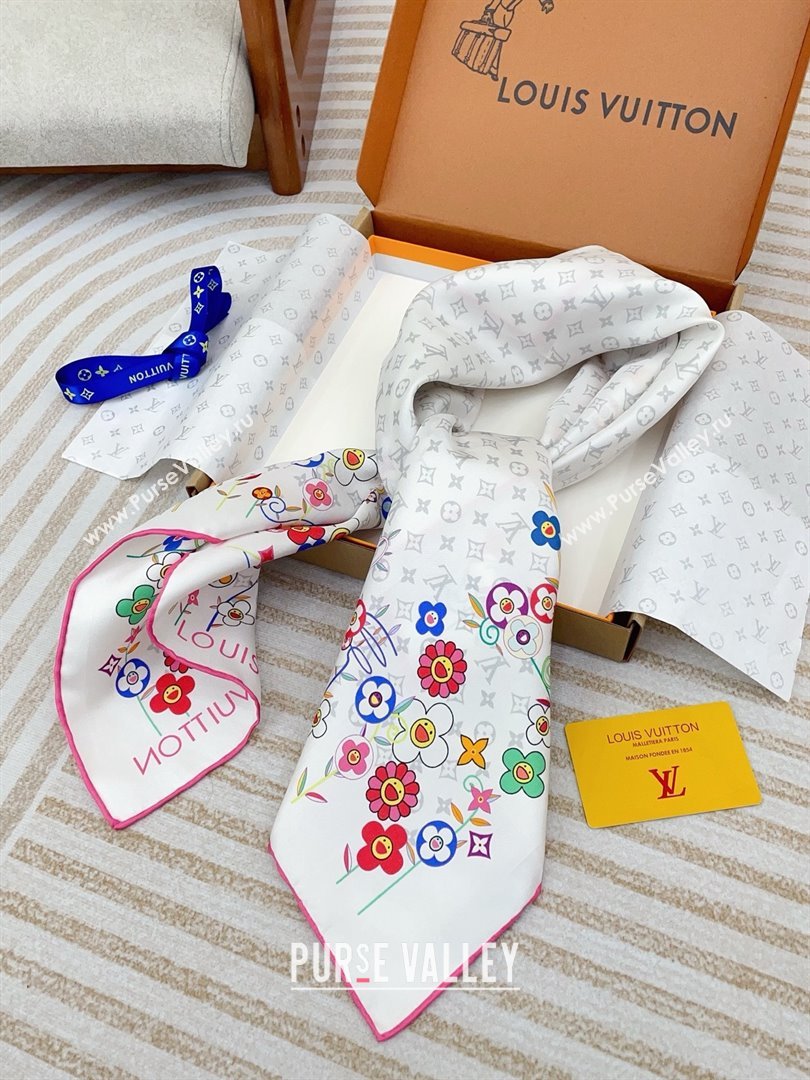 Louis Vuitton Silk Sqaure Scarf 90x90cm LV030434 White 2025 (A-25030434)