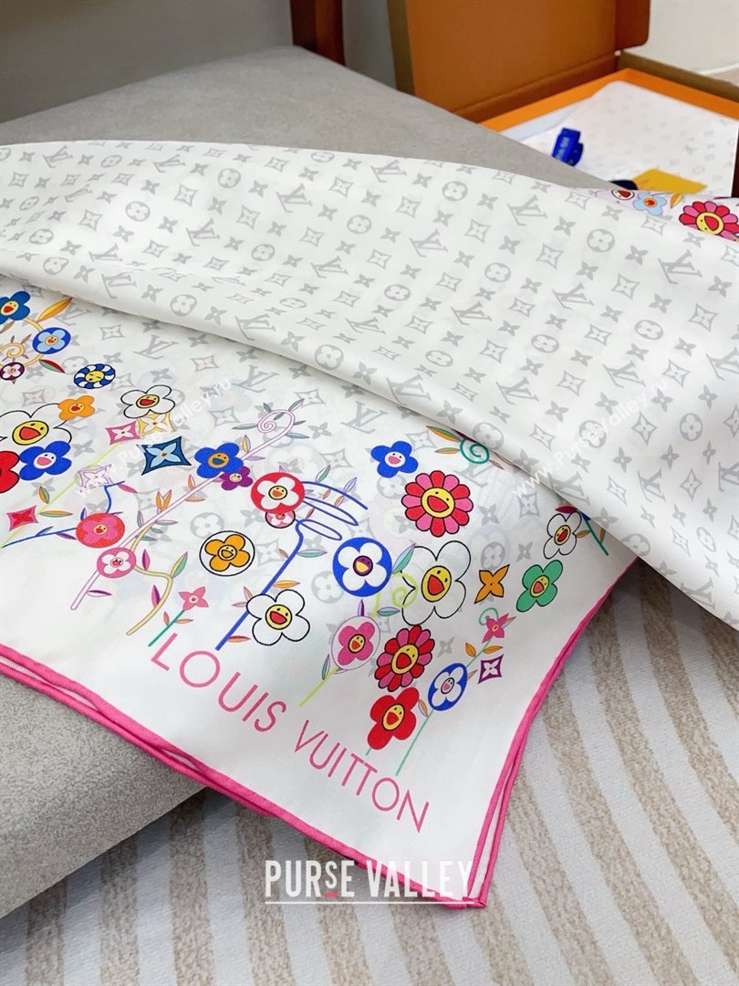 Louis Vuitton Silk Sqaure Scarf 90x90cm LV030434 White 2025 (A-25030434)