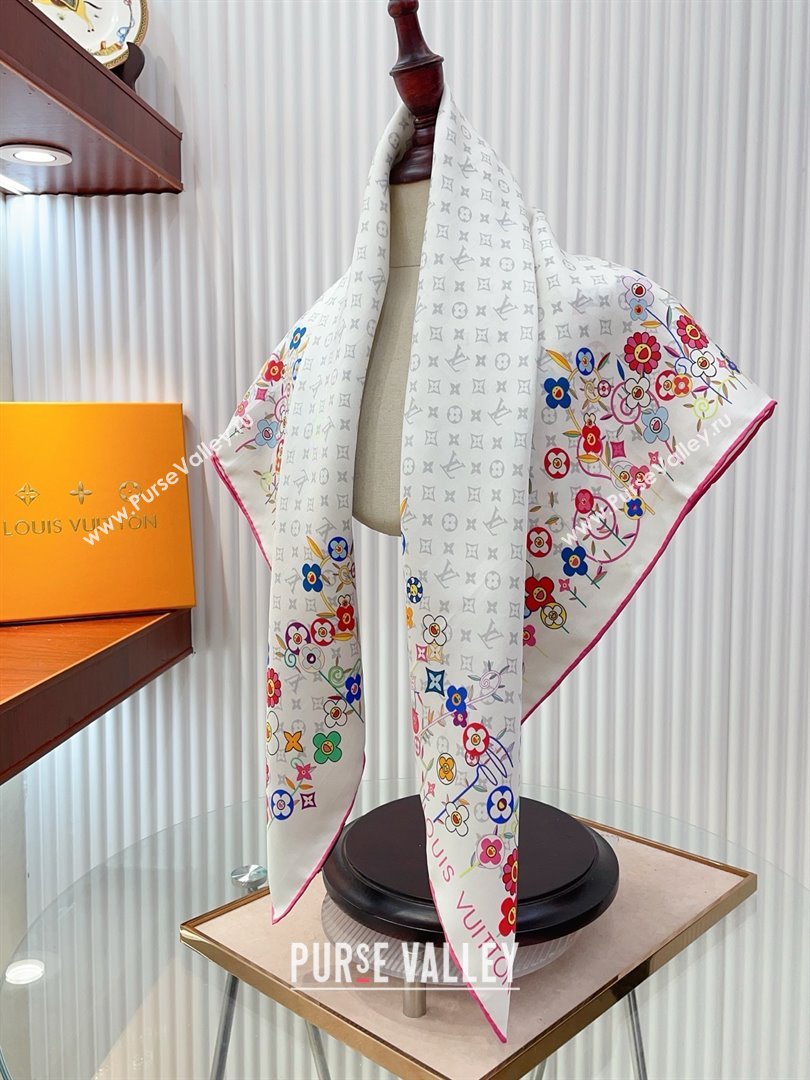 Louis Vuitton Silk Sqaure Scarf 90x90cm LV030434 White 2025 (A-25030434)