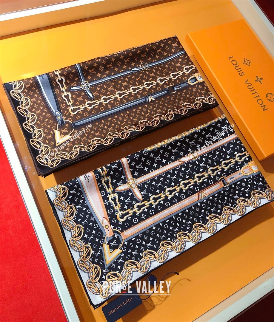 Louis Vuitton Silk Sqaure Scarf 90x90cm LV030435 Brown 2025 (A-25030435)