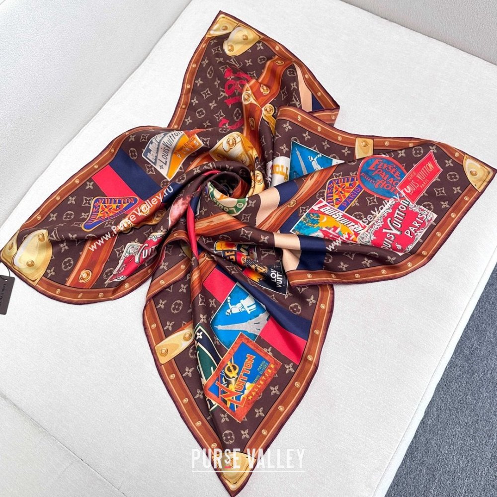 Louis Vuitton Silk Sqaure Scarf 90x90cm LV030436 Brown 2025 (A-25030436)