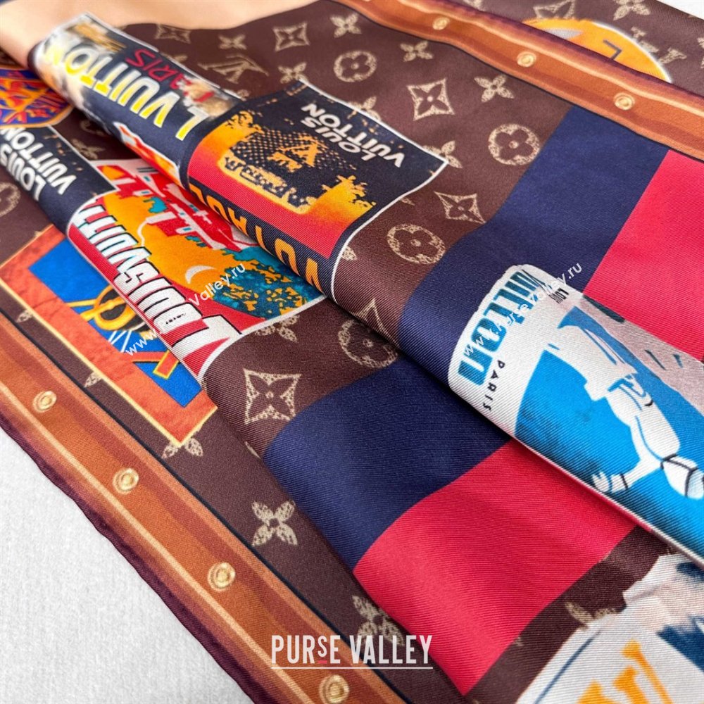 Louis Vuitton Silk Sqaure Scarf 90x90cm LV030436 Brown 2025 (A-25030436)