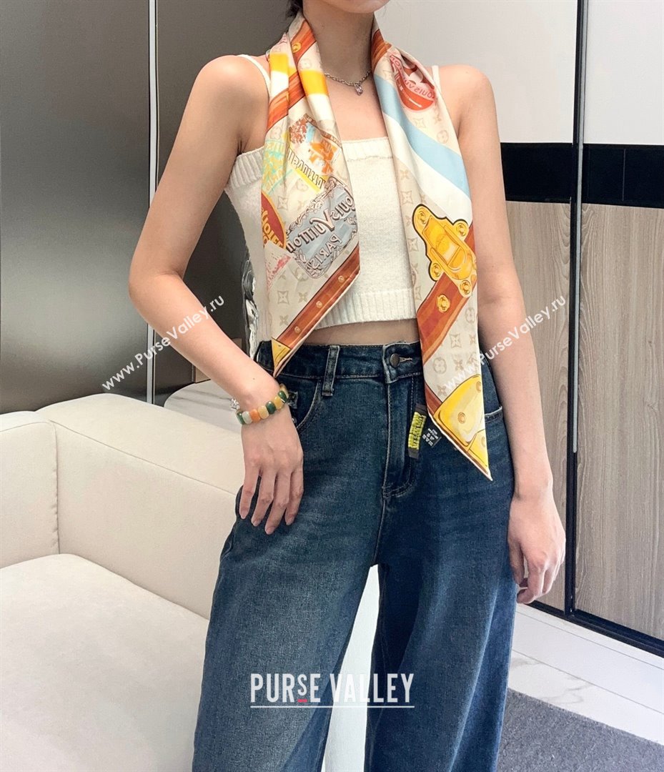 Louis Vuitton Silk Sqaure Scarf 90x90cm LV030437 Beige/Brown 2025 (A-25030437)