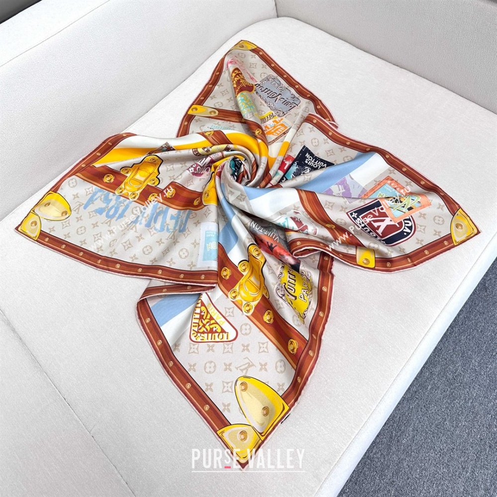 Louis Vuitton Silk Sqaure Scarf 90x90cm LV030437 Beige/Brown 2025 (A-25030437)