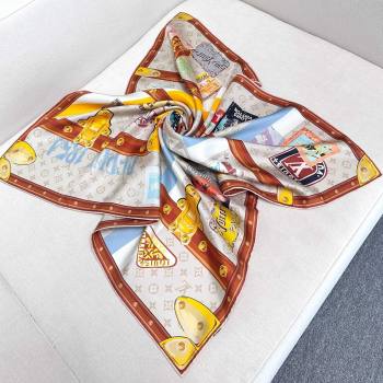 Louis Vuitton Silk Sqaure Scarf 90x90cm LV030437 Beige/Brown 2025 (A-25030437)