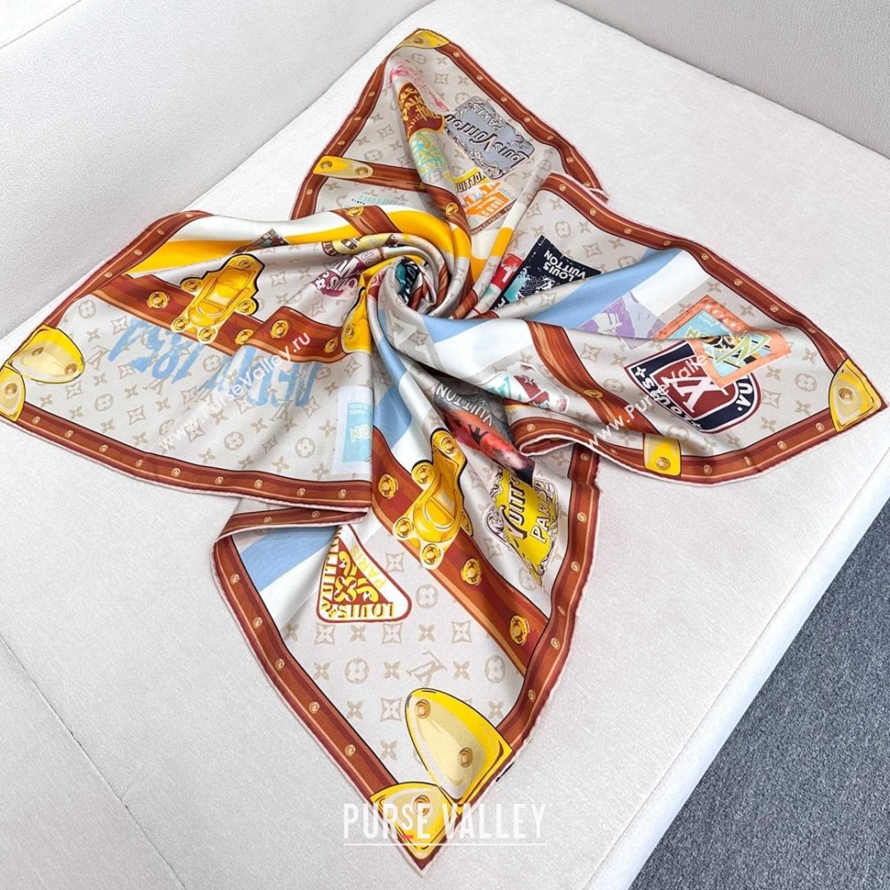 Louis Vuitton Silk Sqaure Scarf 90x90cm LV030437 Beige/Brown 2025 (A-25030437)