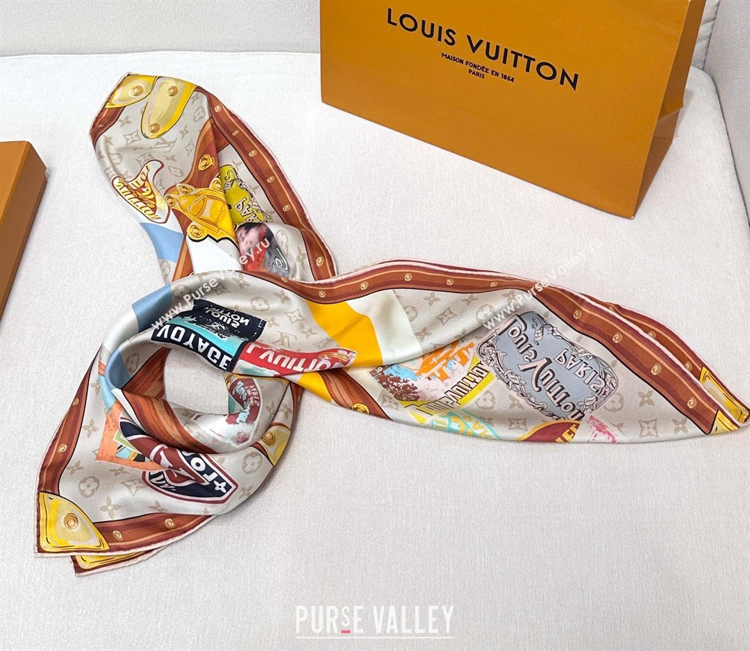 Louis Vuitton Silk Sqaure Scarf 90x90cm LV030437 Beige/Brown 2025 (A-25030437)